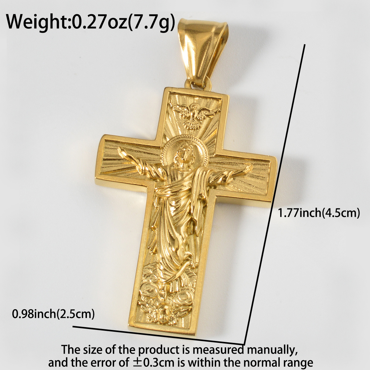 Vintage 3D Relief Christian Cross Stainless Steel Pendant, Couples Gift